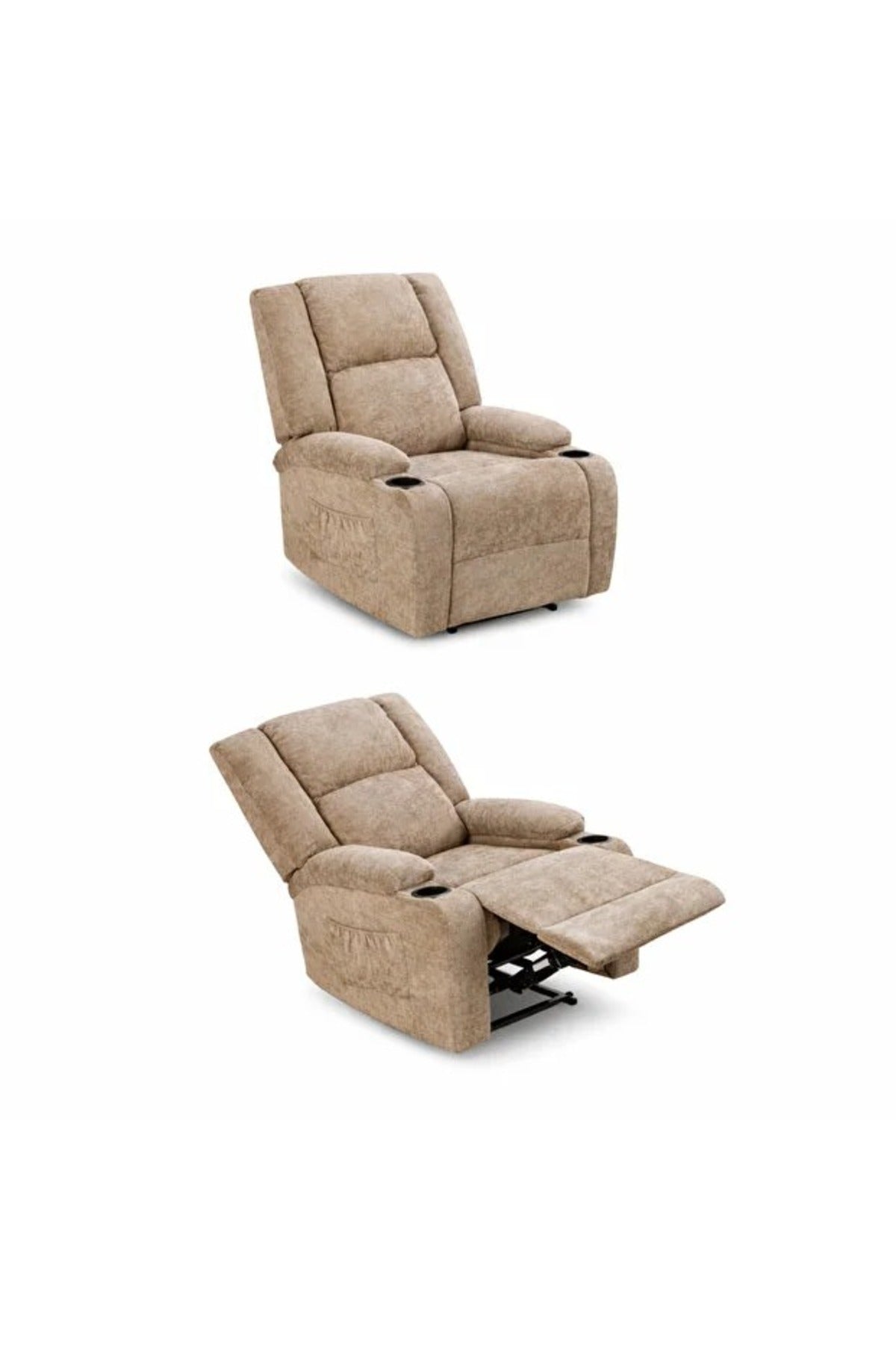 Comfortable recliner chair with arms, beige color, adjustable with footrest