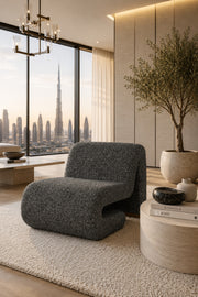 Modern Gray BouclŽ Lounge Chair Ð Curved Scandinavian Accent Chair for Living Room, Bedroom & Hotel Lounge | Contemporary Upholstered Leisure Chair