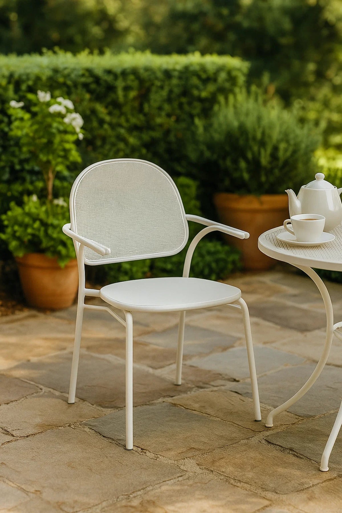 Modern White Outdoor Metal Chair Patio Dining Chair for Balcony Terrace CafŽ and Home Seating