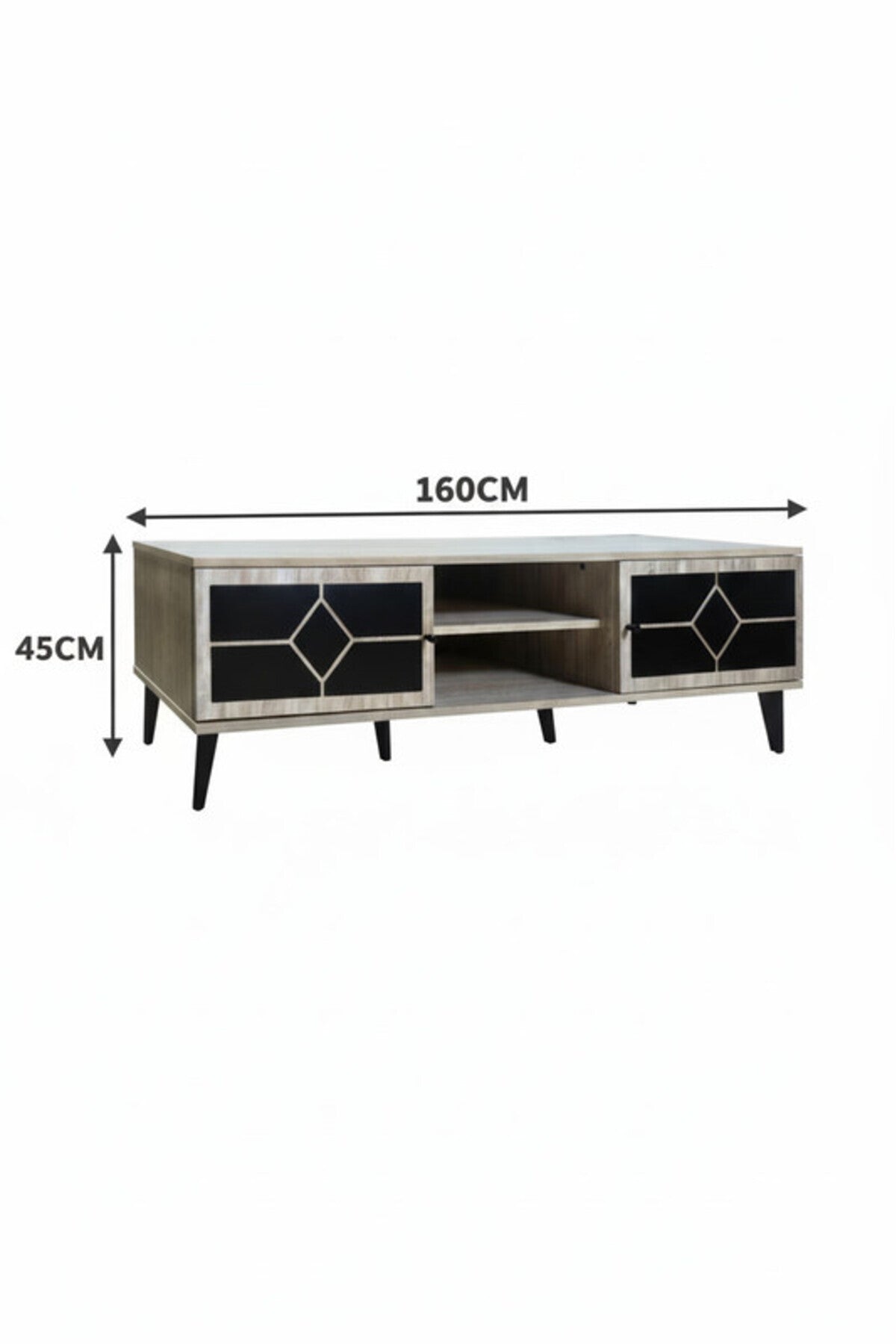 Modern Beige.B TV Table with Open Shelves & Storage Cabinets
