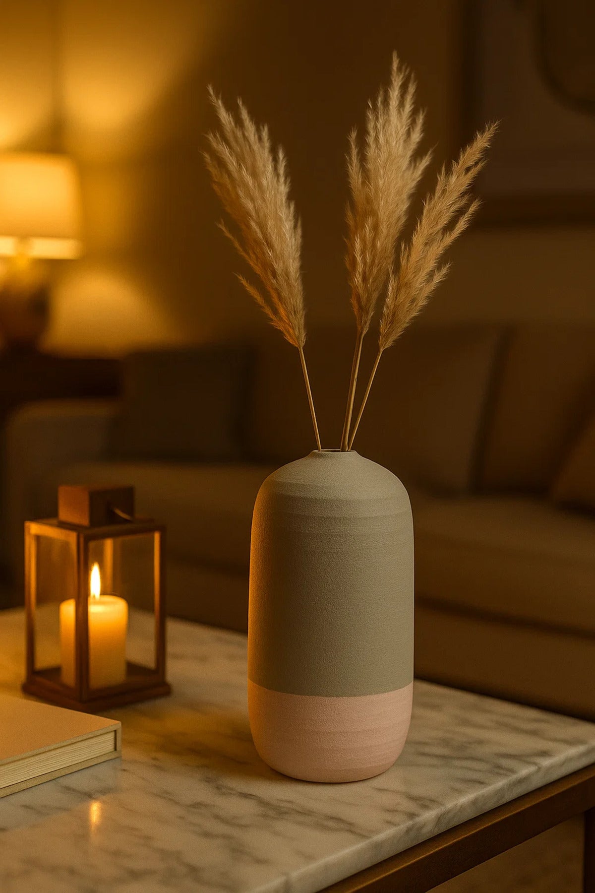 Grey and Pink Ceramic Decorative Vase Ð Modern Minimalist Flower Pot for Home and Office DŽcor