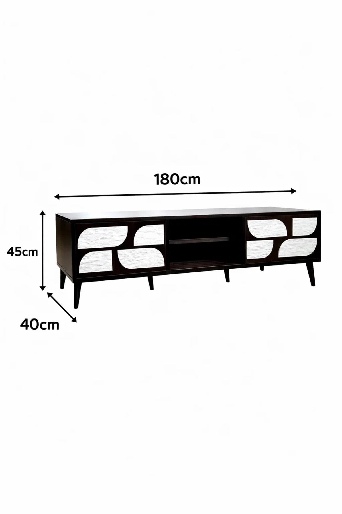 Premium 180cm TV Stand Media Unit with Artistic White Door Panels and Open Shelf for Living Room