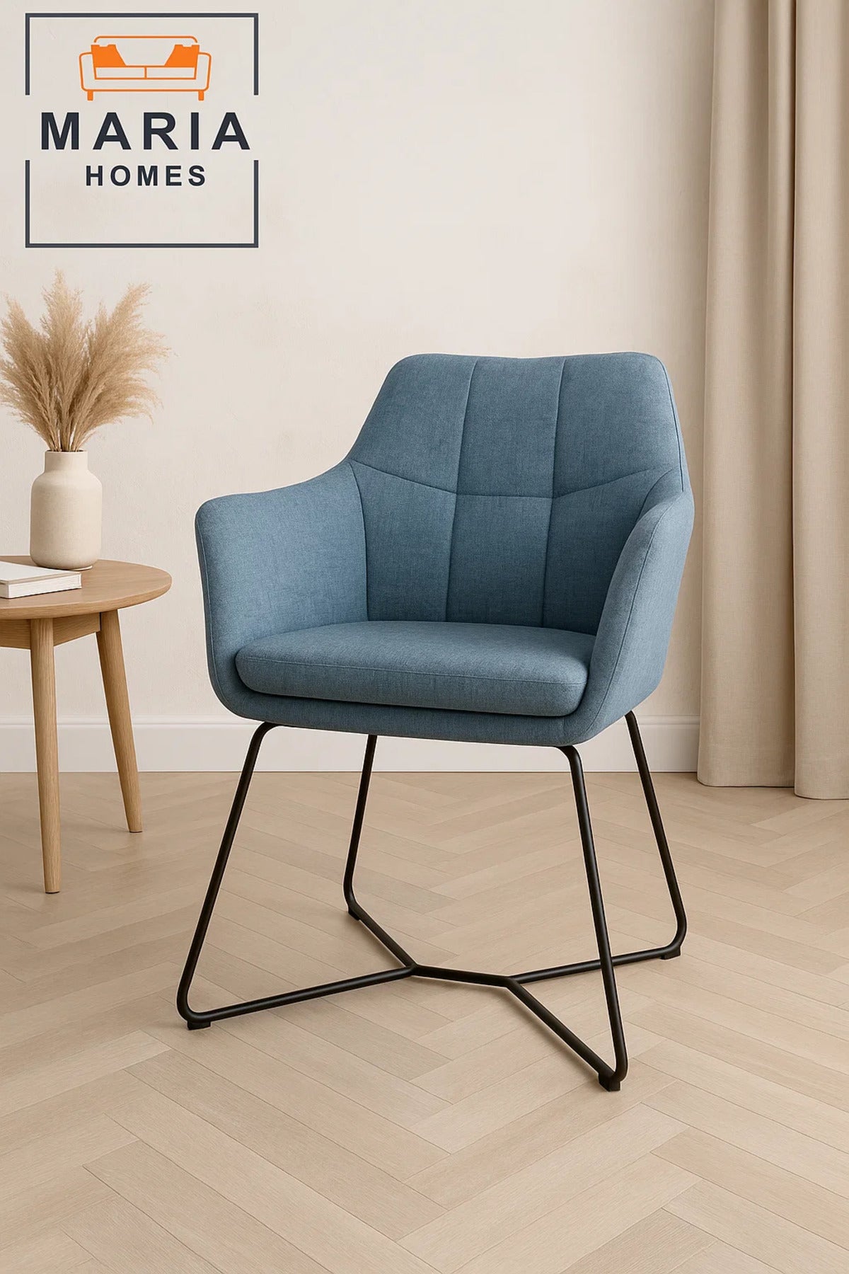 Blue Fabric Lounge Chair Ð Upholstered Armchair with Sled Black Metal Legs for Home, Office, or CafŽ
