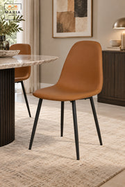 Modern Orange Dining Chair with Padded Upholstered Seat, Curved High Backrest and Slim Black Legs for Dining Room, Kitchen, Café & Restaurant