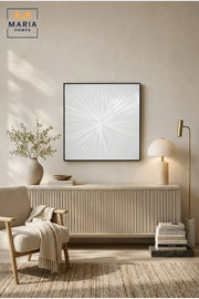 White Sunburst Textured Wall Art with Black Frame Ð Modern Abstract Statement Artwork