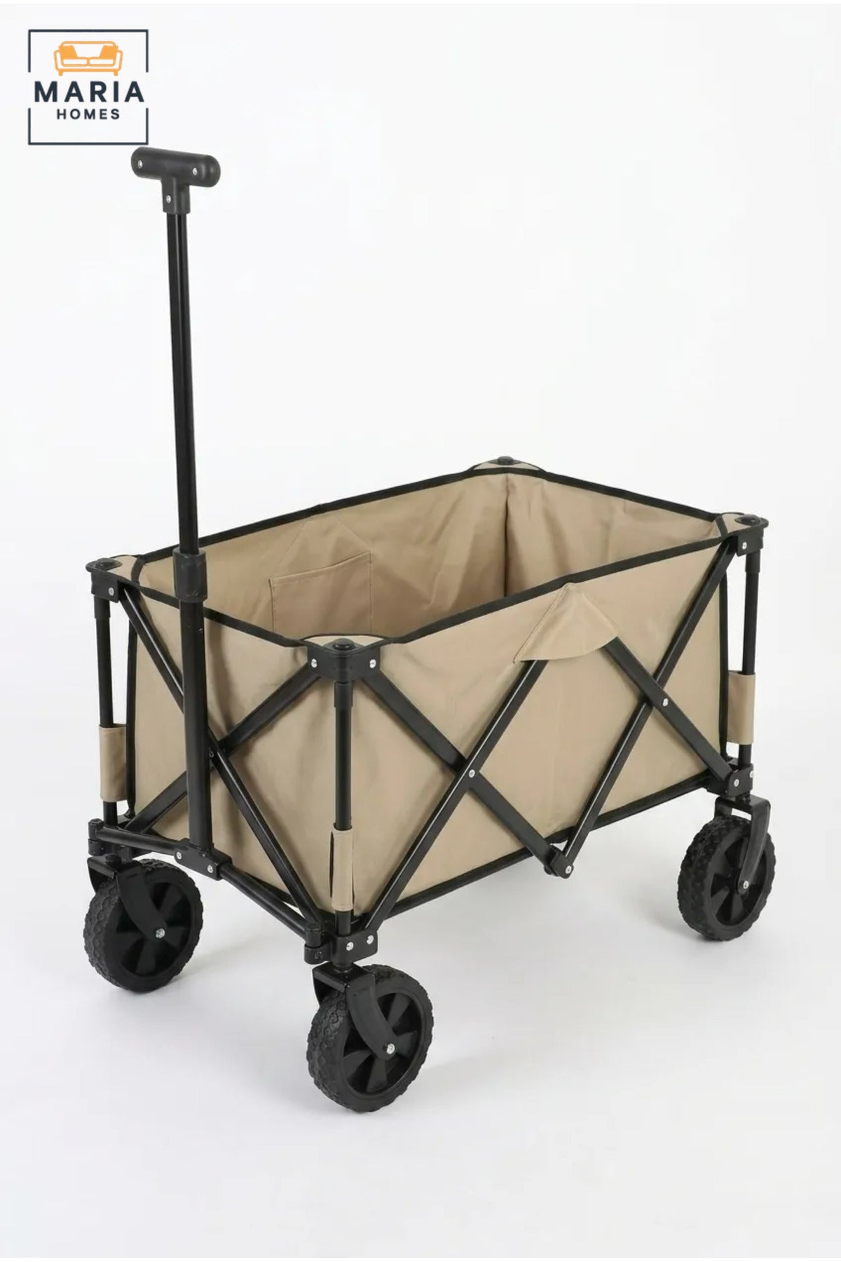 Foldable Utility Wagon with Pull Handle, Fabric Storage Basket and Four Wheels, Collapsible Shopping Cart for Camping, Picnics, Garden and Travel