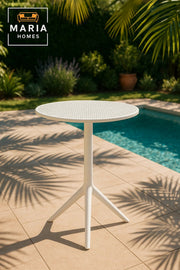 White Outdoor Bistro Table with Perforated Top Ð Plastic Pedestal Design