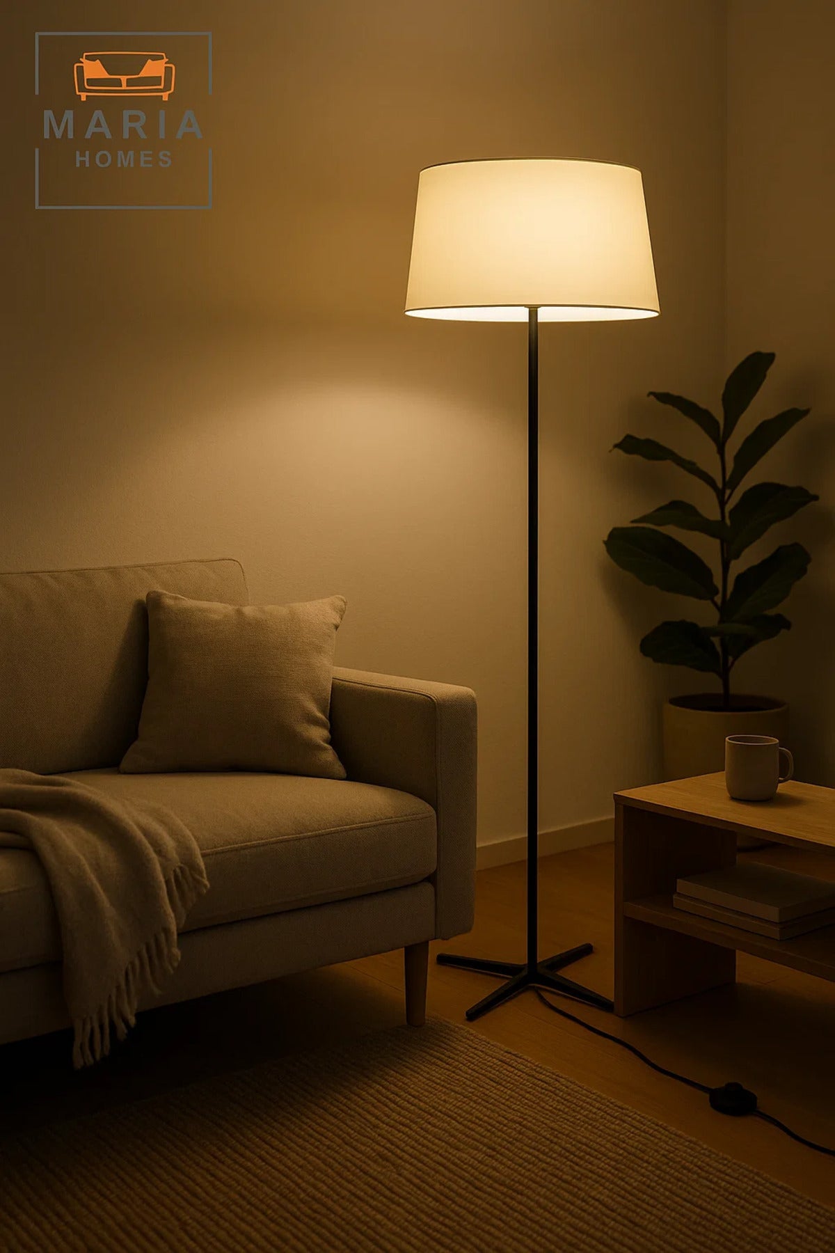 Minimalist Floor Lamp with Tripod Base and Cream Shade