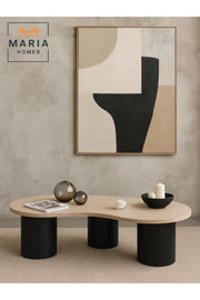Modern Coffee Table 130_62_40 cm Ð Beige Laminate Top with Black Cylindrical Base