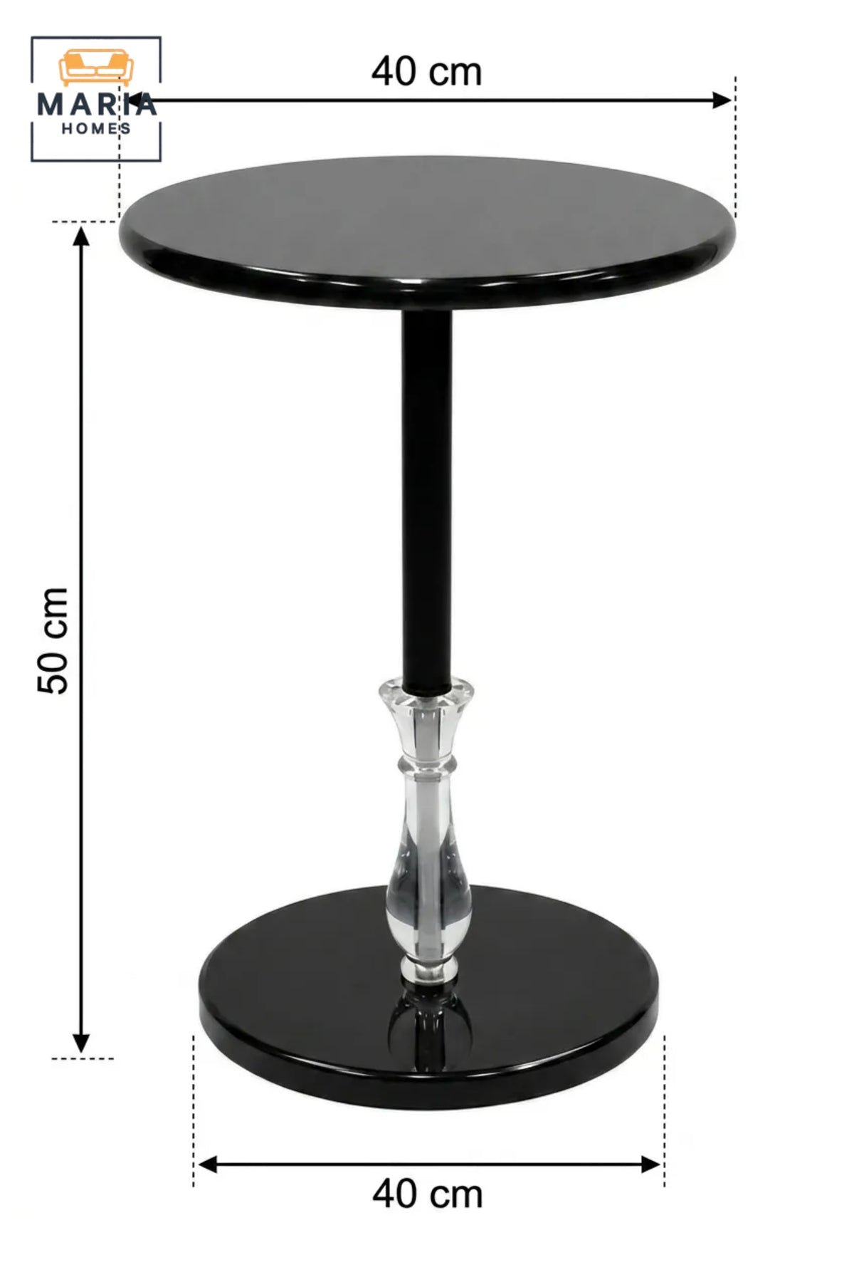 Modern Round Side Table with Black Finish and Crystal Accent Base