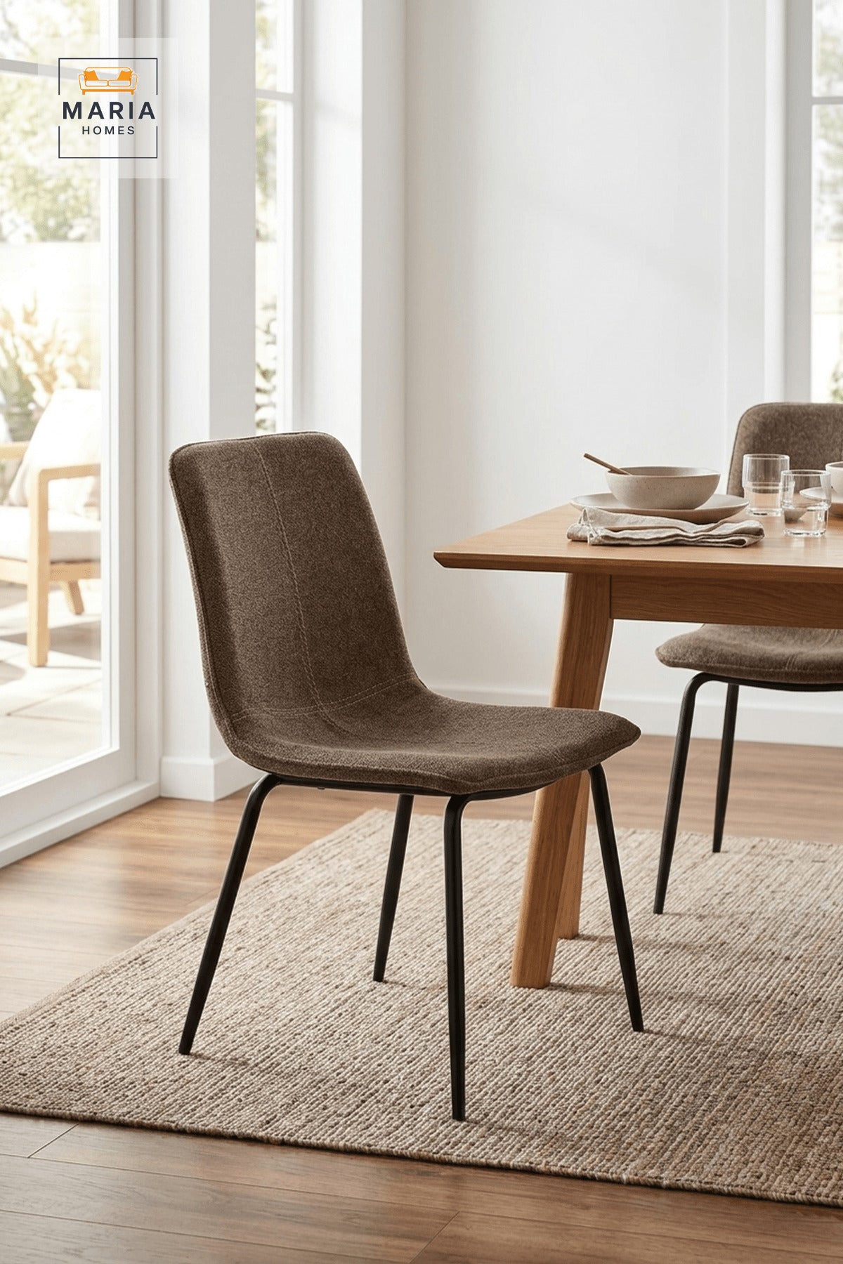 Brown Upholstered Dining Chair with Black Metal Legs Modern Home Seating