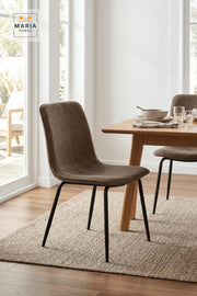 Brown Upholstered Dining Chair with Black Metal Legs Modern Home Seating