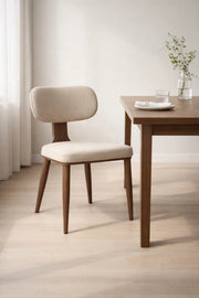 Modern Upholstered Dining Chair with Wooden Legs Beige