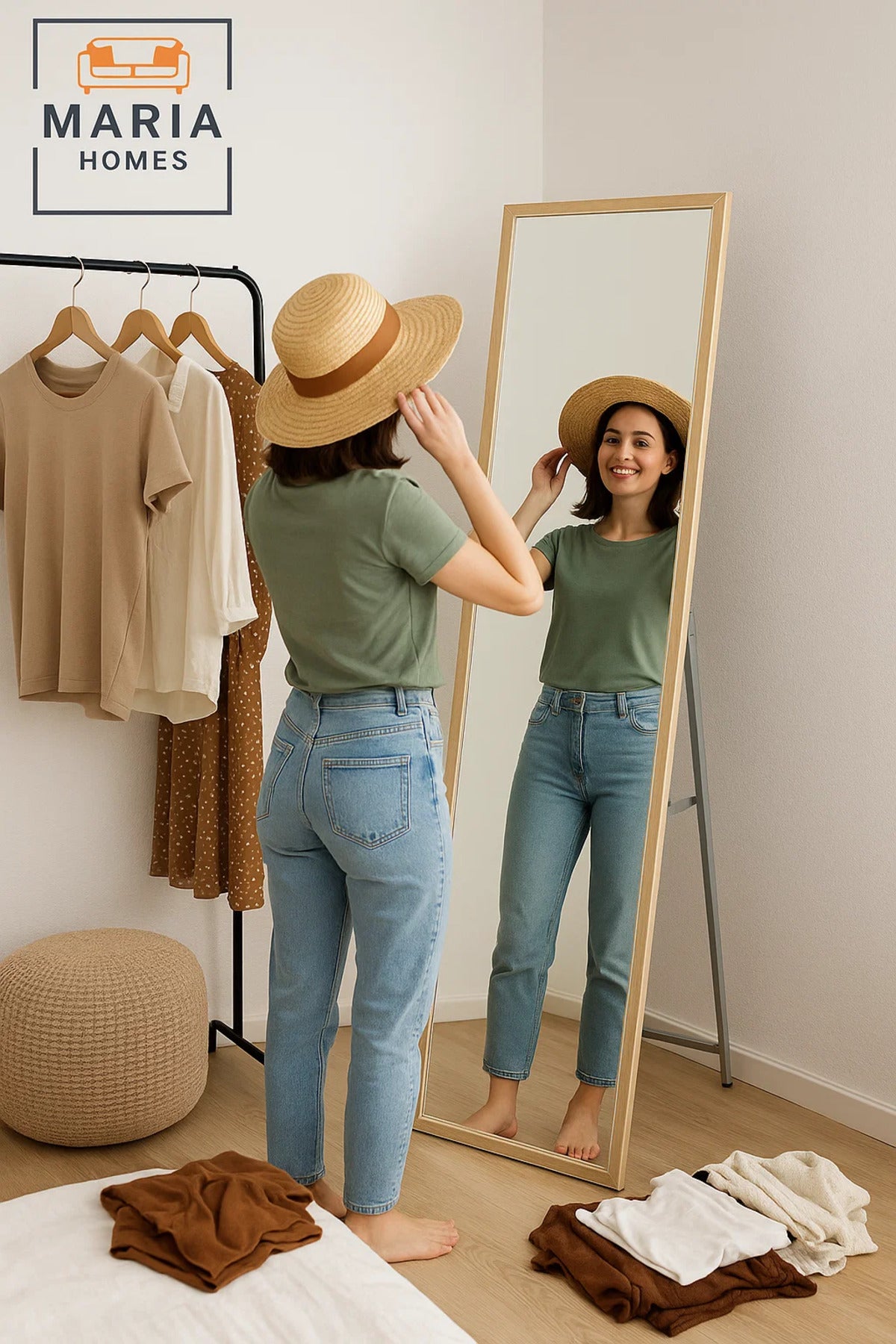 Slim Full-Length Standing Mirror with Coffee Frame Ð Modern Dressing Mirror for Home or Bedroom