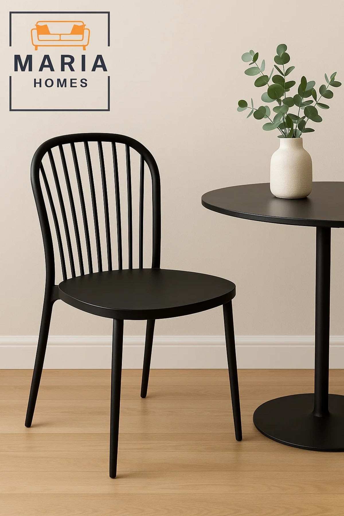 Modern Black Plastic Dining Chair with Spindle Back Ð Sleek and Sturdy Design
