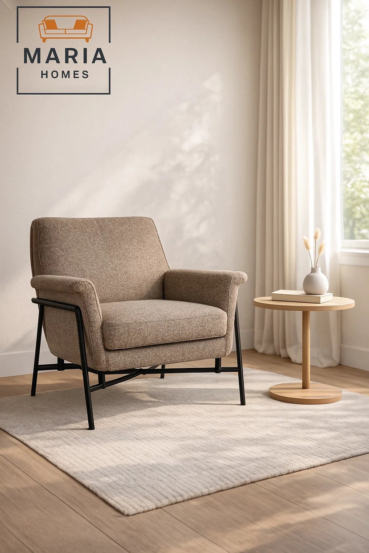 Modern Upholstered Armchair Brown Comfortable Accent Chair with Metal Frame