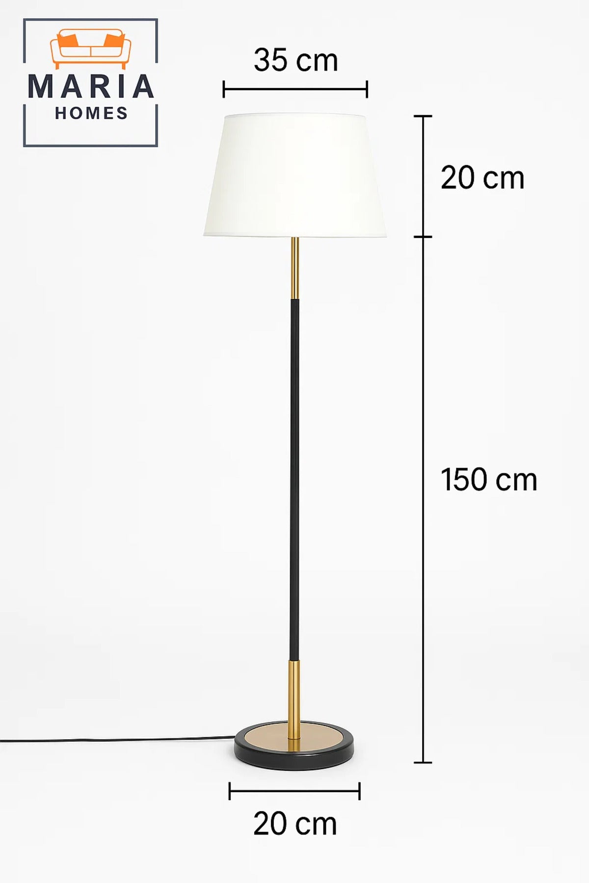 Black and Gold Floor Lamp with White Shade