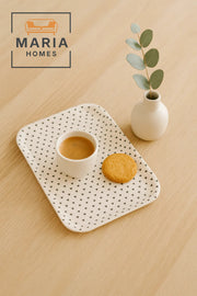 Rectangular Plastic Serving Tray with Mini Black Triangle Pattern Ð Cream Base
