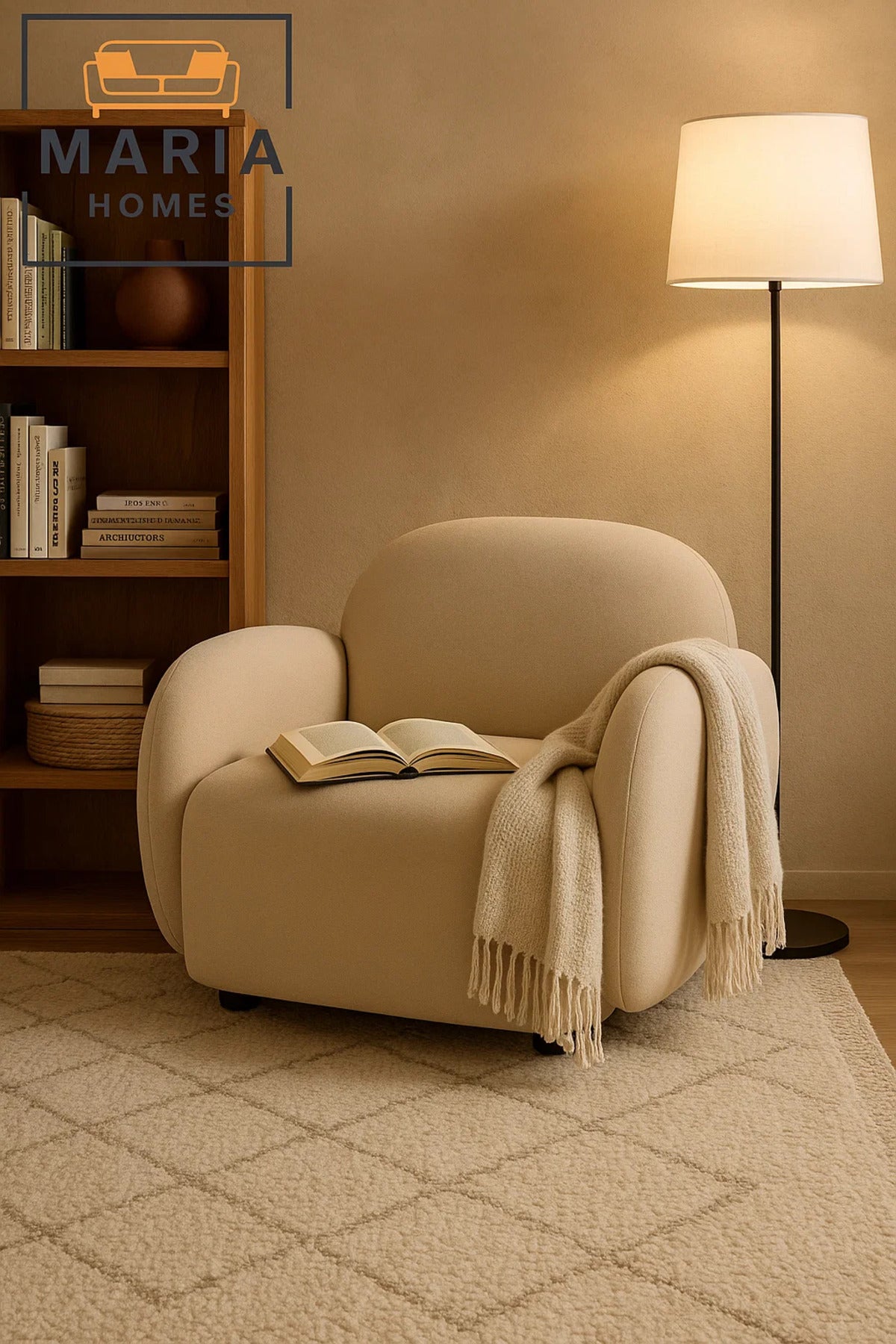 Plush Beige Armchair with Rounded Design