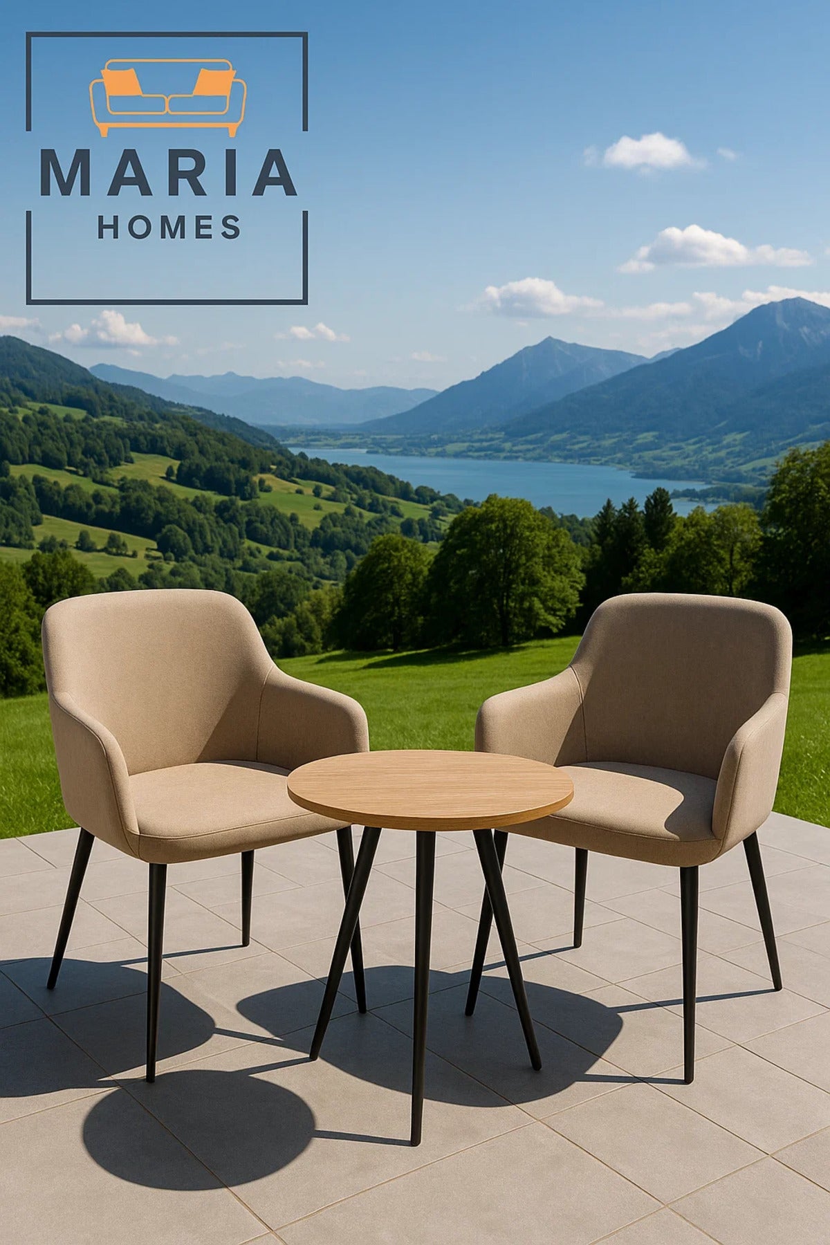 Beige Fabric Armchair Ð Upholstered Lounge Chair with Armrests & Black Metal Legs for Home or Office