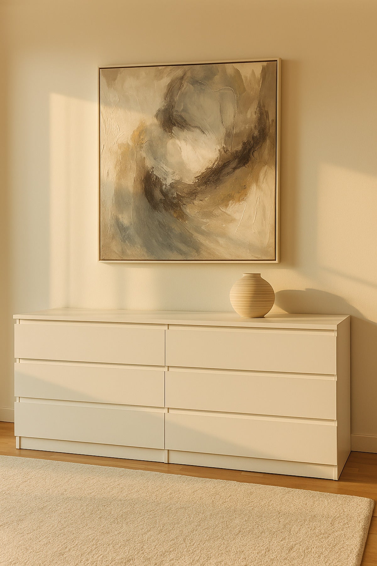 White Wooden Drawer Cabinet 160_48_79 cm Ð Modern 6-Drawer Dresser for Bedroom, Living Room & Office
