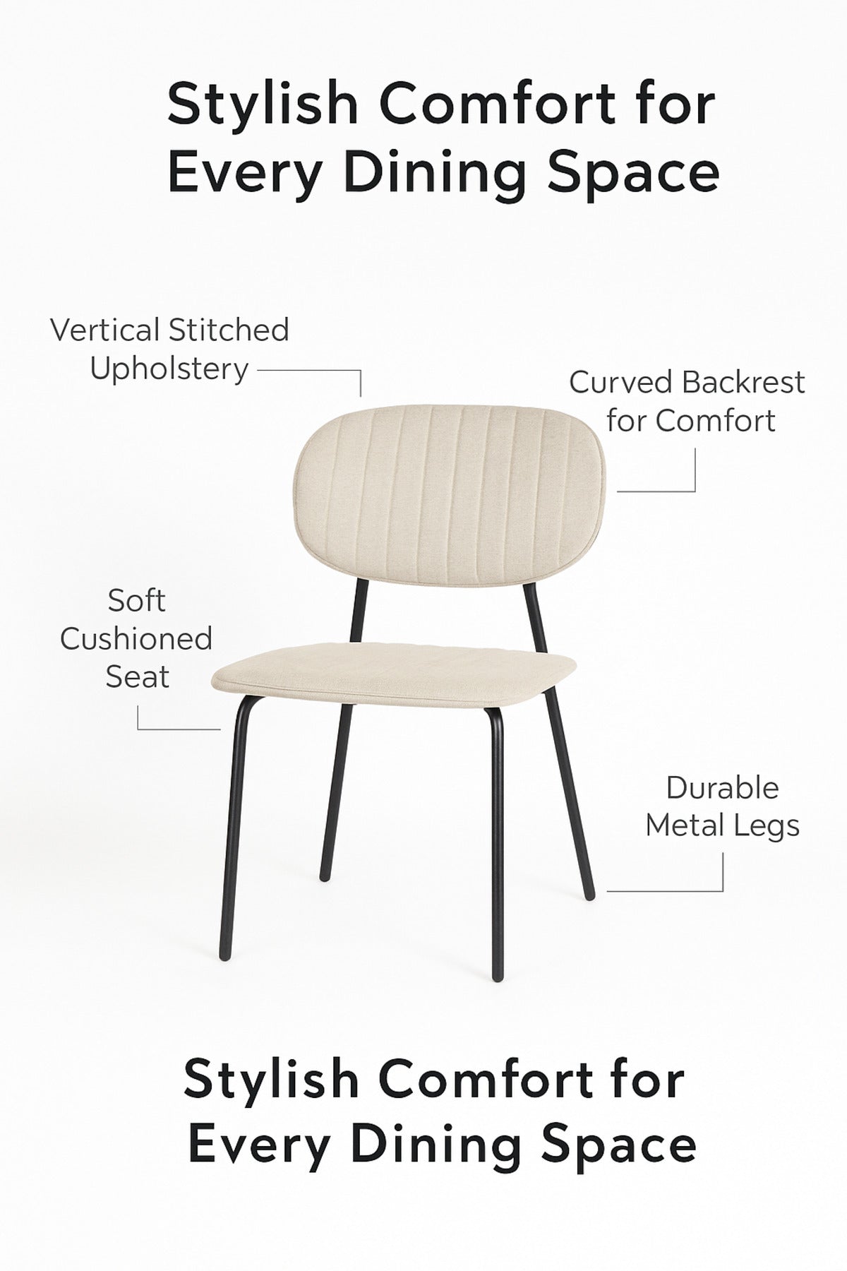 Beige Fabric Dining Chair Ð Modern Minimalist Chair with Black Metal Legs for Dining Room