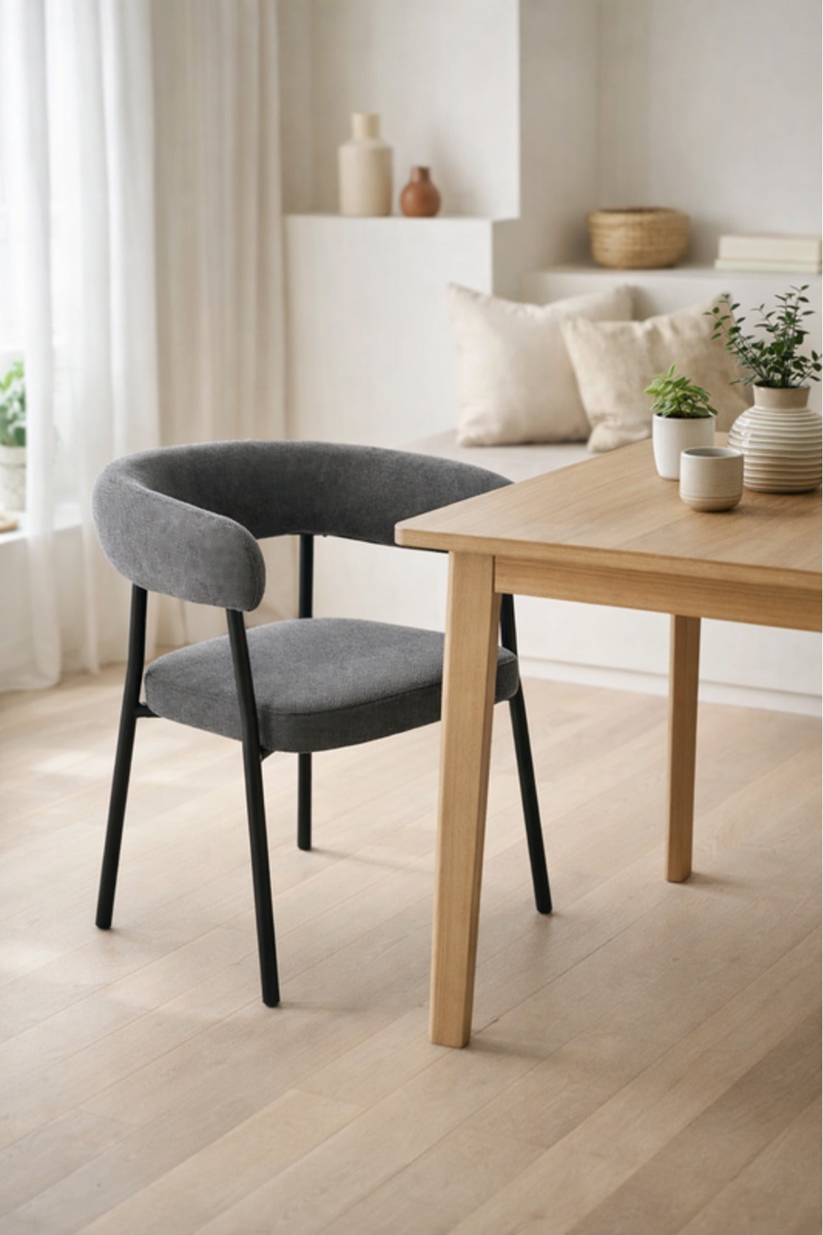 Dark Grey Fabric Dining Chair 53x52x73cm Modern Upholstered dark grey fabric Kitchen