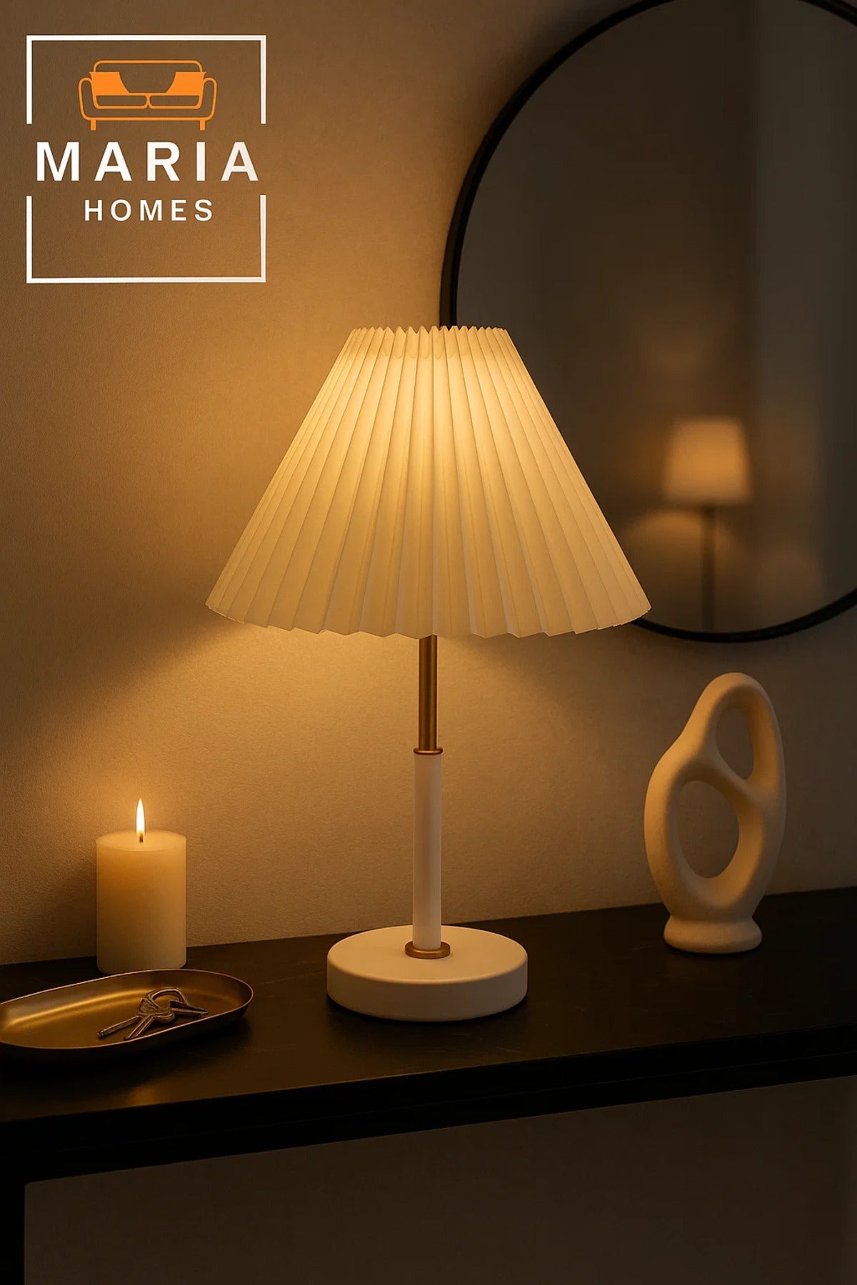 White Table Lamp with Pleated Shade