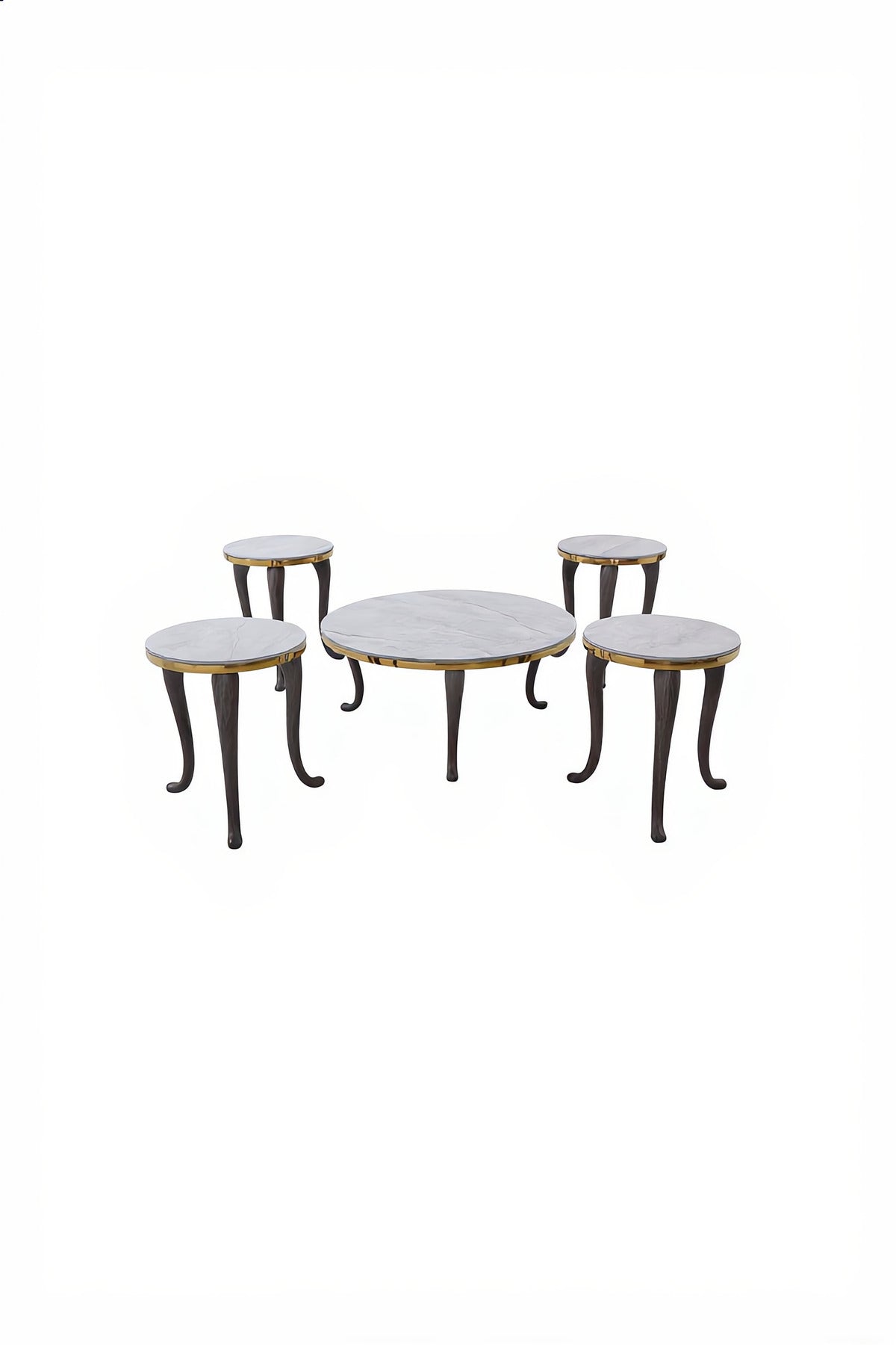 Ceramic Marble Tea Table Set 1+4 – Round Coffee Table and Side Tables 90×90×45 / 45×45×55