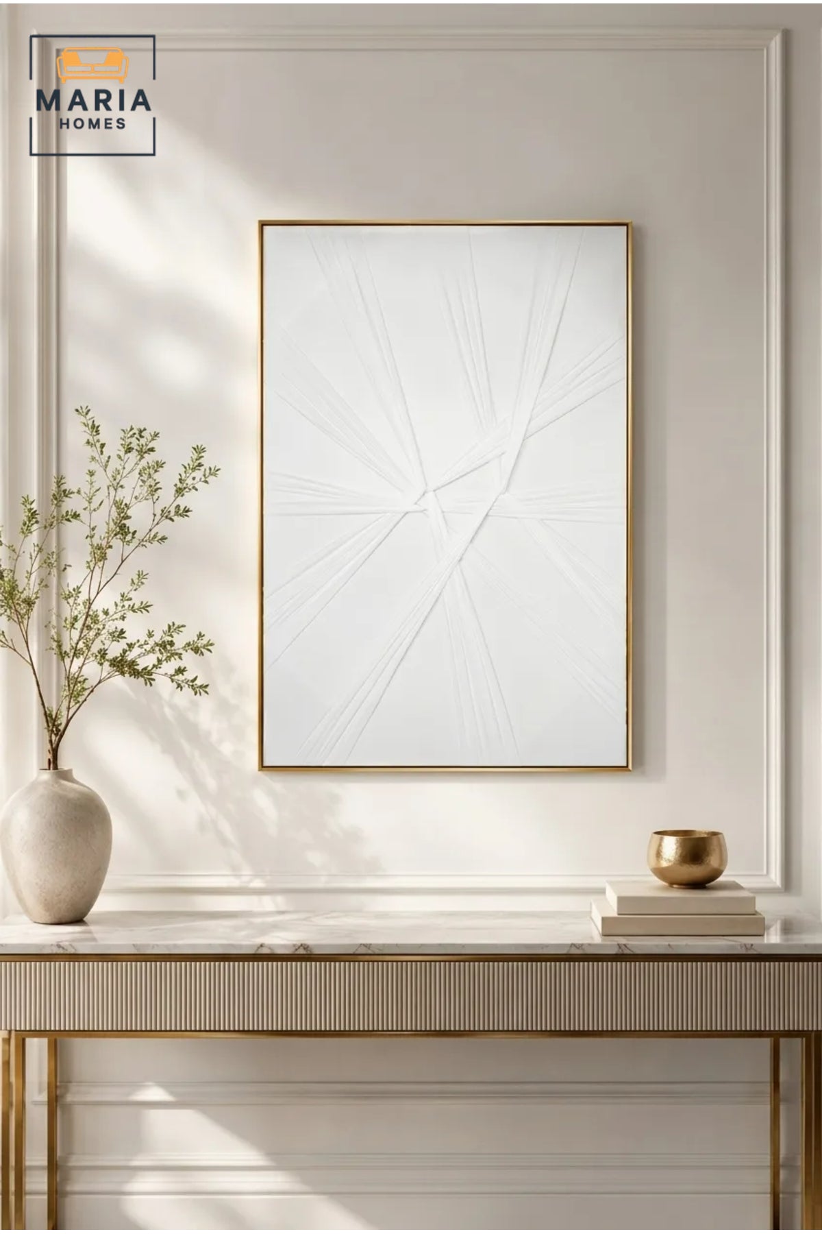 Modern White Geometric Framed Wall Art √ê Minimalist Abstract Textured Painting for Living Room, Bedroom, Hallway & Office D≈Ωcor