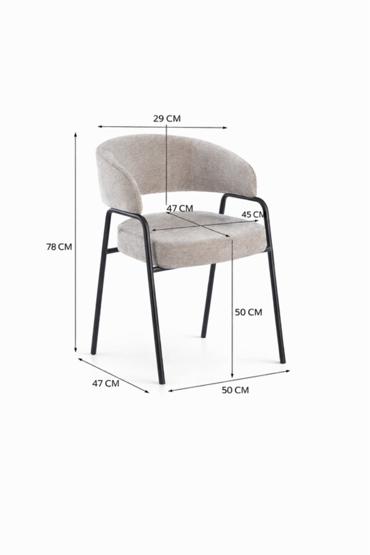Beige Armchair with Black Metal Legs, 78x47x50 CM beige armchair Dining Room Chair