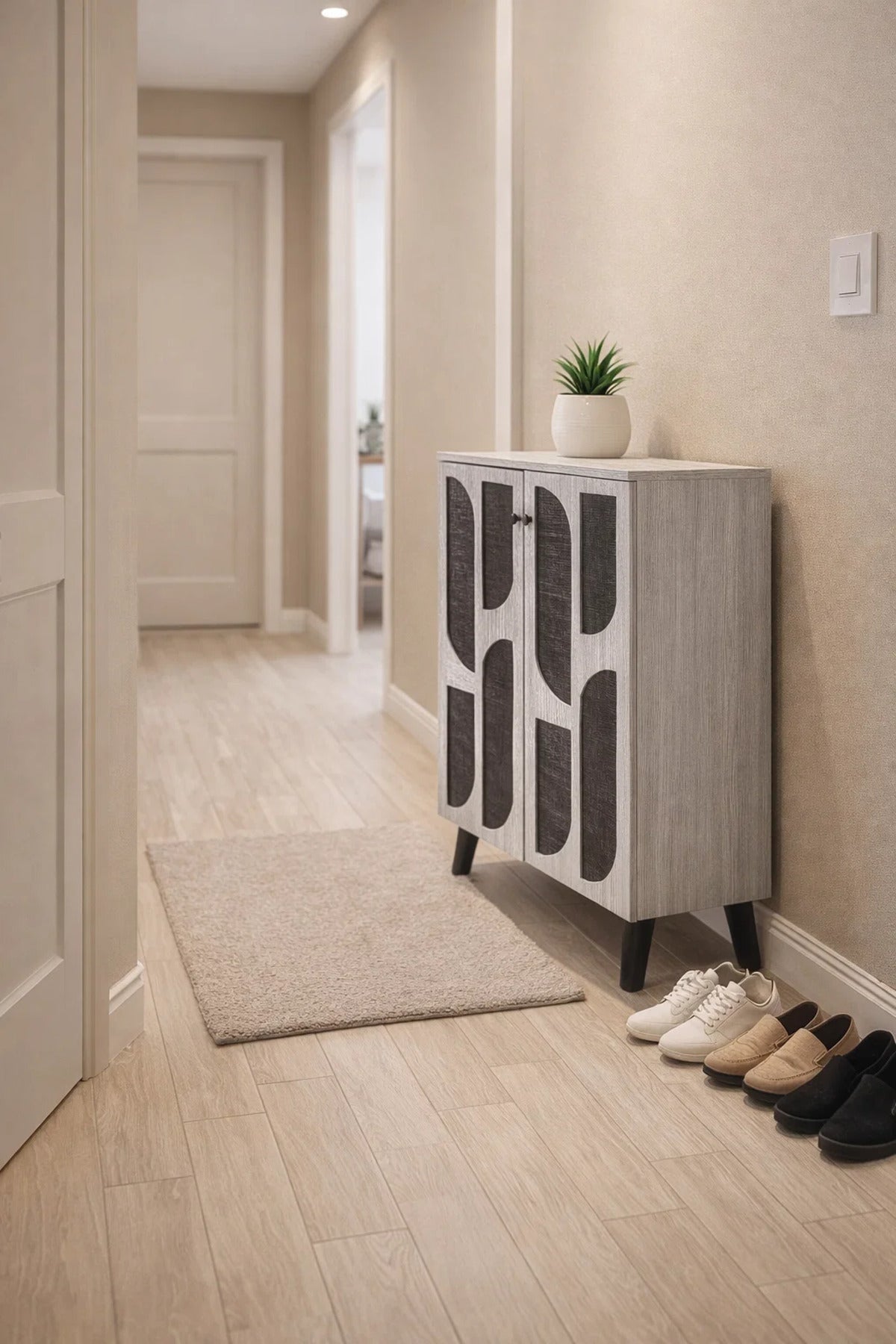 Grey Shoe Cabinet 60_34_91 cm √ê Modern Shoe Organizer with Decorative Doors
