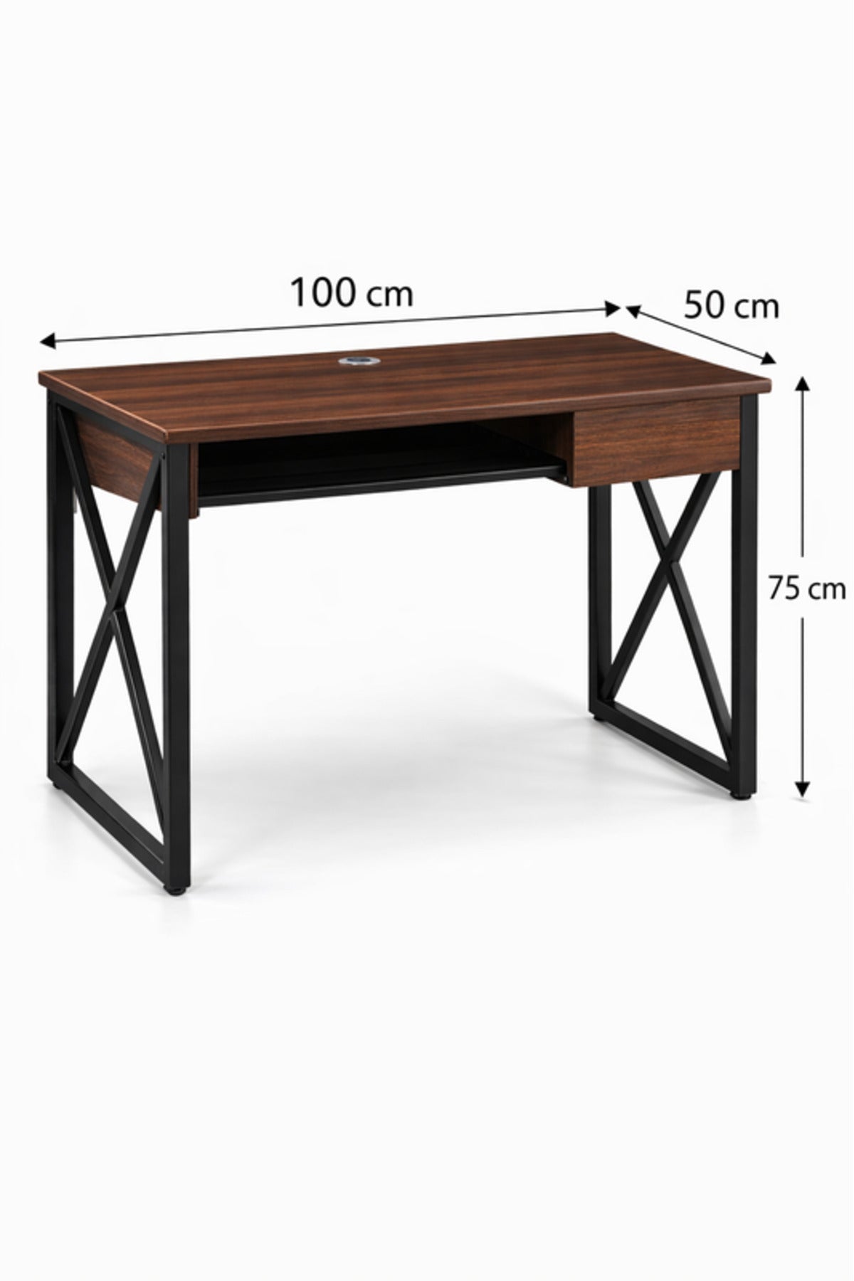 Modern Brown Office Desk with Metal Frame 100 _ 50 75 cm modern brown office