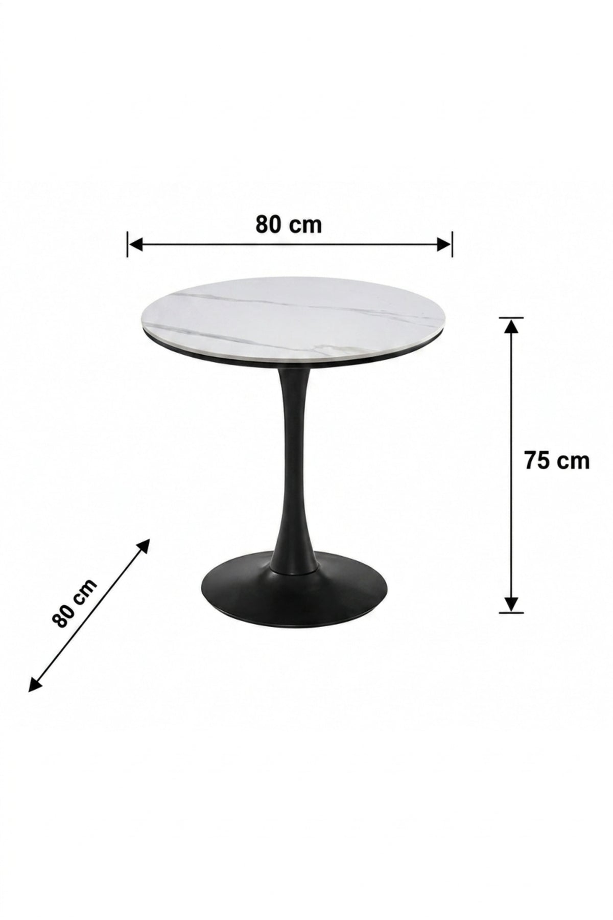 Modern Round Dining Table with Marble-Look Top and Black Pedestal Base √ê Contemporary Bistro Table