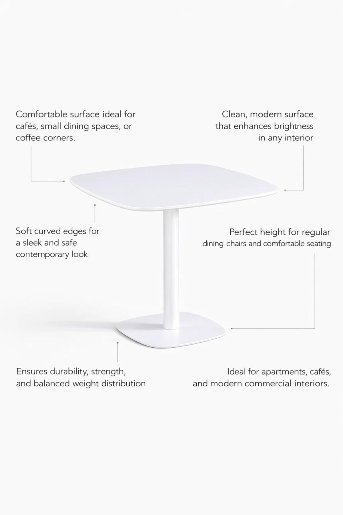 Elegant White Square Cafe Table 80x80cm Modern Dining Table with Sturdy Metal Leg for Small Spaces