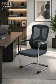 Modern Mesh Visitor Chair with Cushioned Seat, Chrome Cantilever Frame and Fixed Armrests