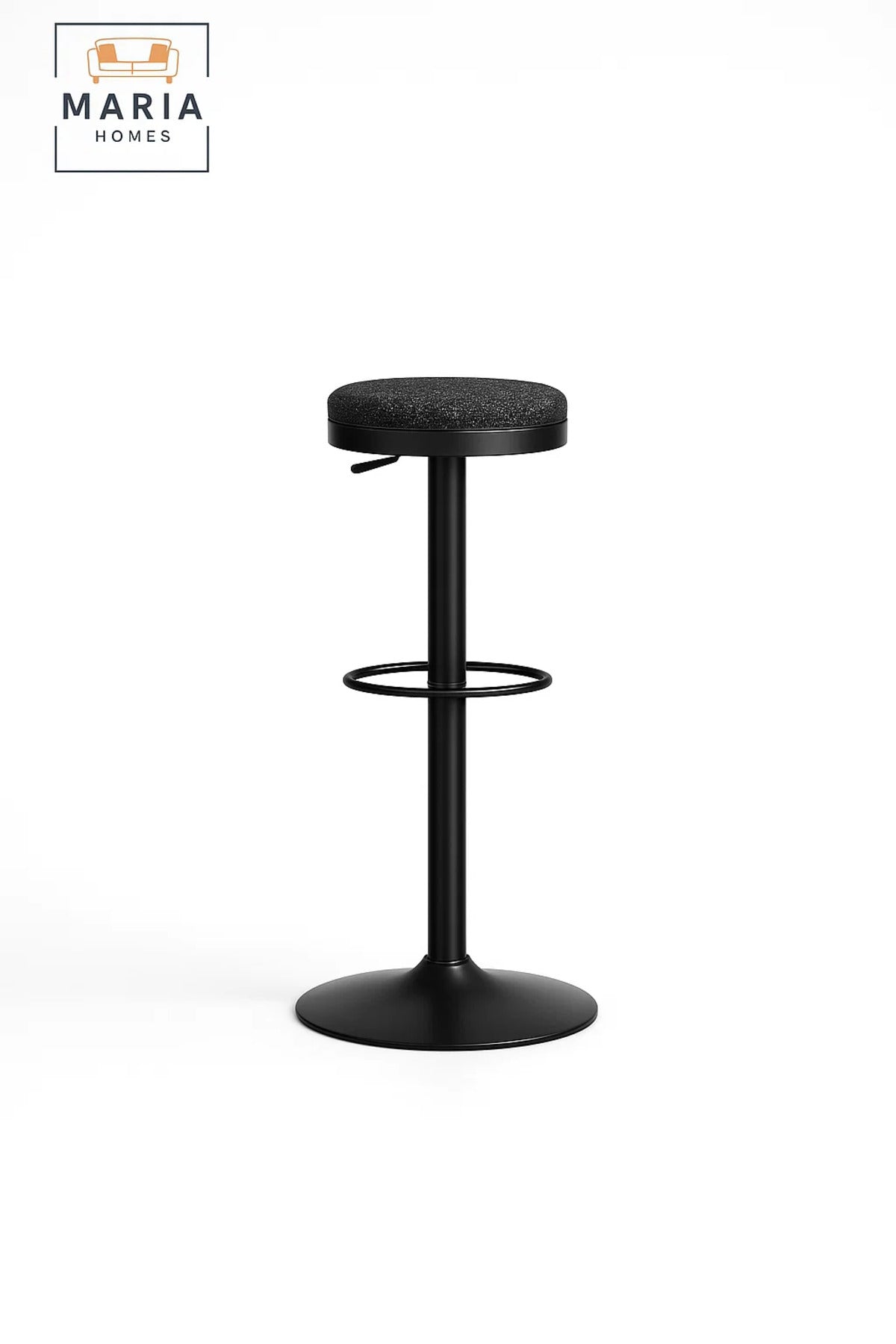 Modern Adjustable Bar Stool Black Round Seat with Footrest
