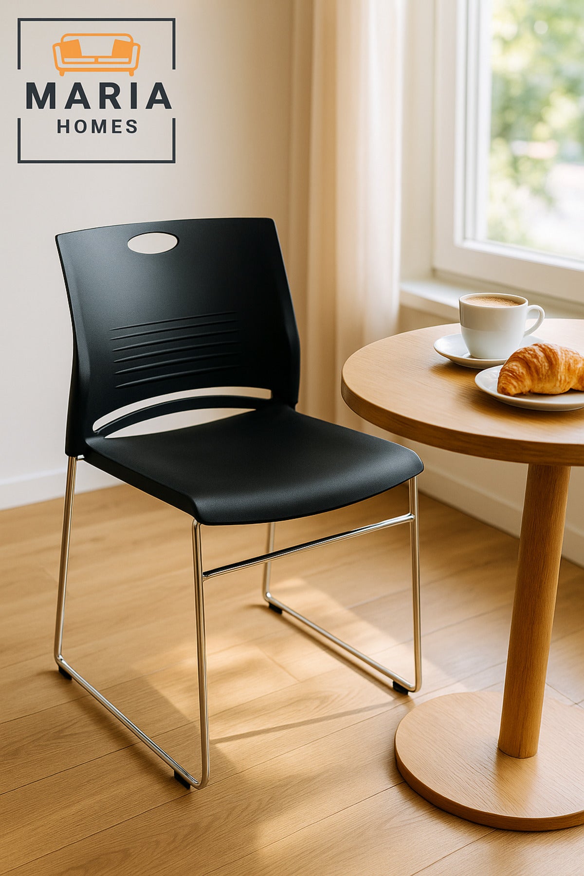 Black Stackable Plastic Chair with Chrome Legs Ð Modern Office & Dining Seating