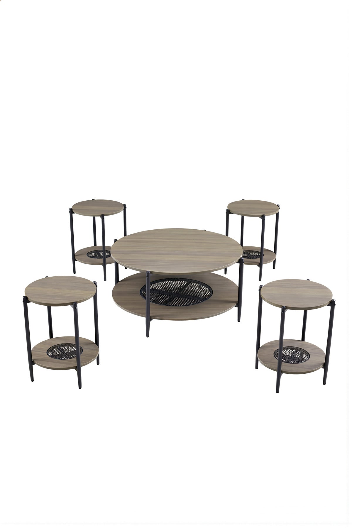 Modern 5-Piece D.GREY Concrete and Metal Coffee Table Set