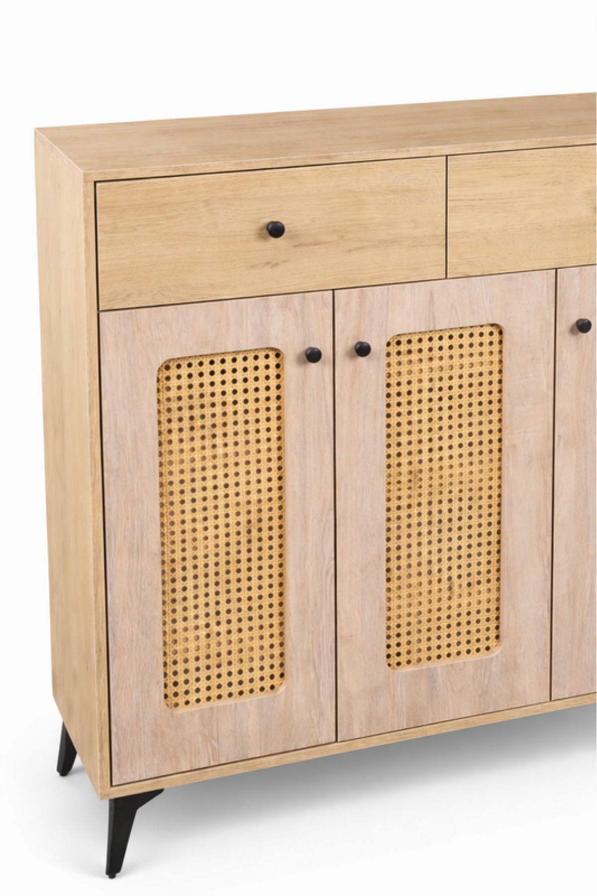 Wood Storage Cabinet with Rattan Doors 100_35_95 cm Modern Sideboard wood storage