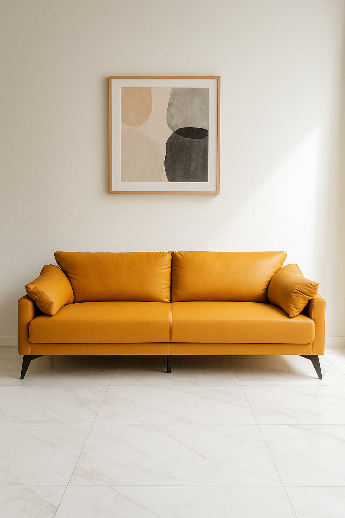 Yellow 3-Seater Sofa Ð Modern Leather Fabric Sofa with Soft Cushions and Metal Legs for Living Room