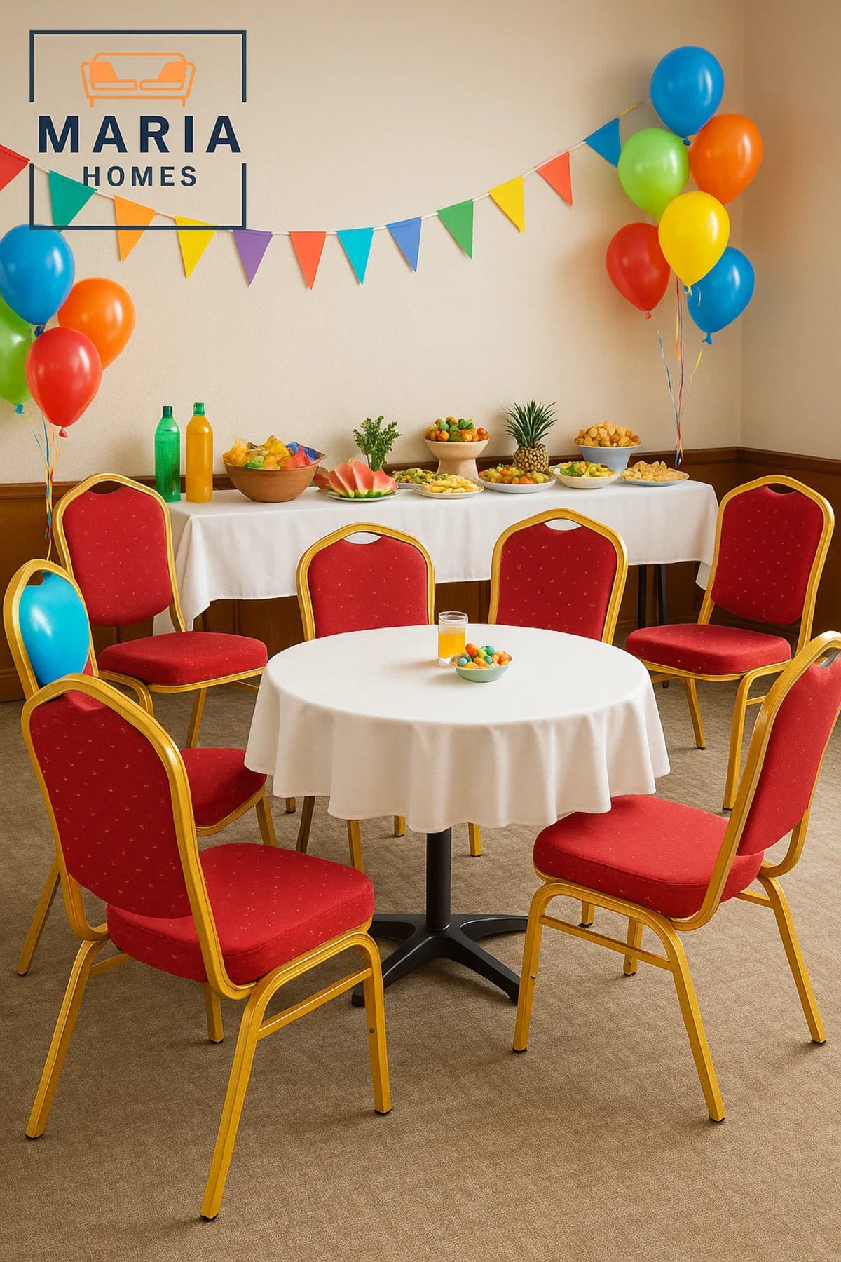 Gold Frame Banquet Chair with Red Upholstery