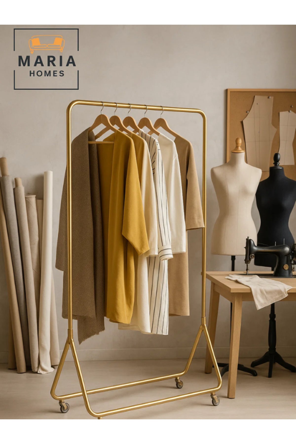 Gold Clothing Rack 170_120 cm Ð Heavy Duty Garment Stand with Wheels for Clothes & Dresses