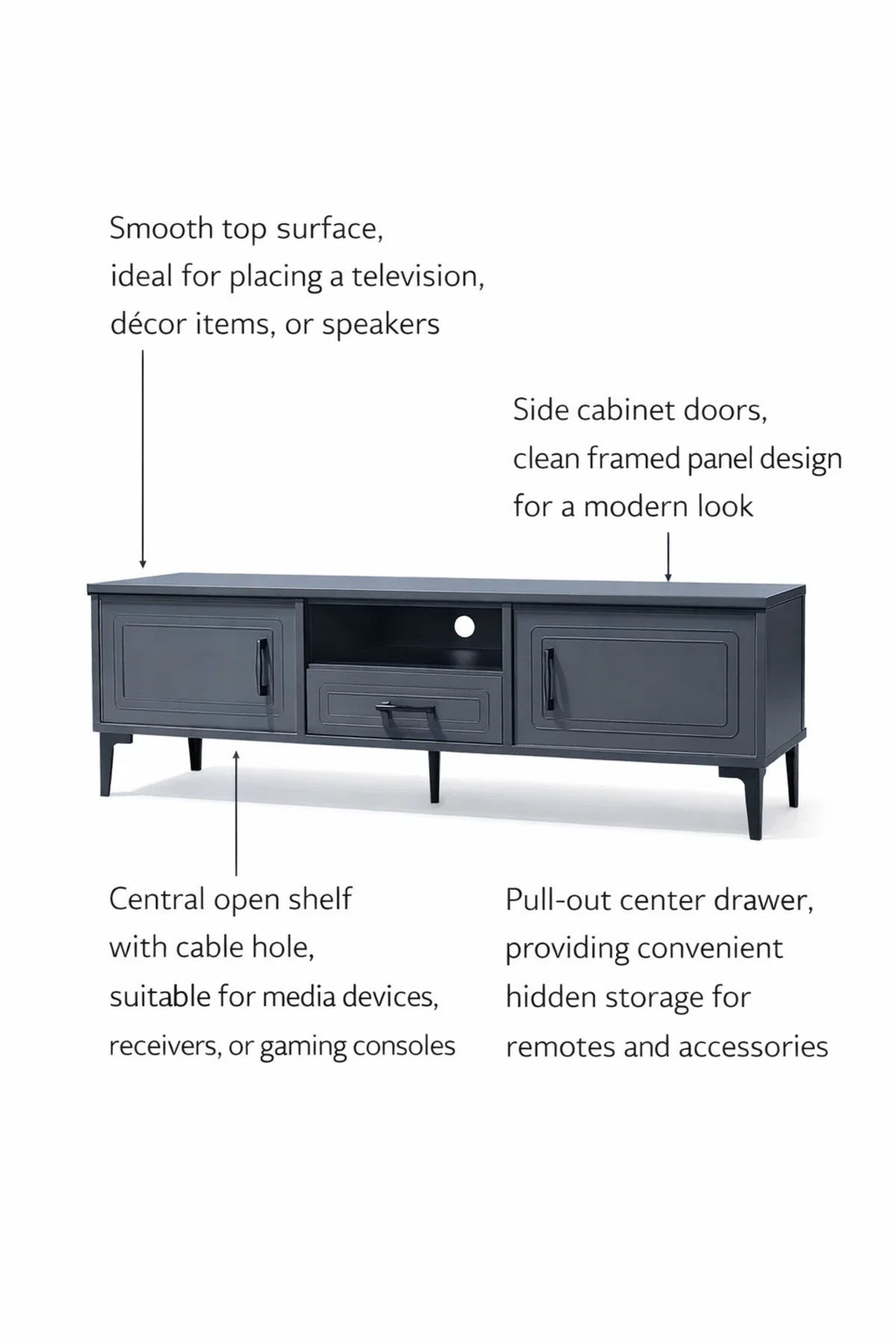 Dark Grey TV Stand √ê 140x40x46 cm Modern Wooden Plasma Table with Storage Cabinets