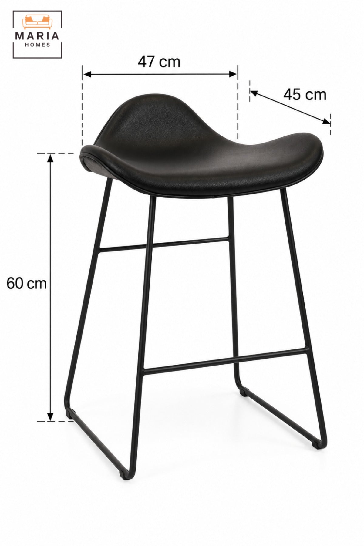 Black Bar Chair | Modern High Bar Chair with Curved Padded Seat, Low Back Support & Slim Frame for Kitchen Counter, Café and Home Bar 60x47x45cm