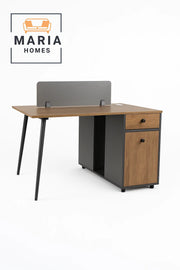 Wood Finish Workstation Desk with Divider and Side Cabinet Drawers