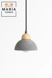 Textured Grey Dome Pendant Light with Wood Top