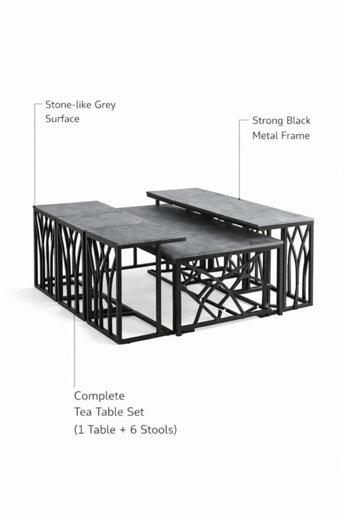 Modern Grey Coffee Table Set with 6 Side Tables 130 _ 70 45 cm modern grey coffee