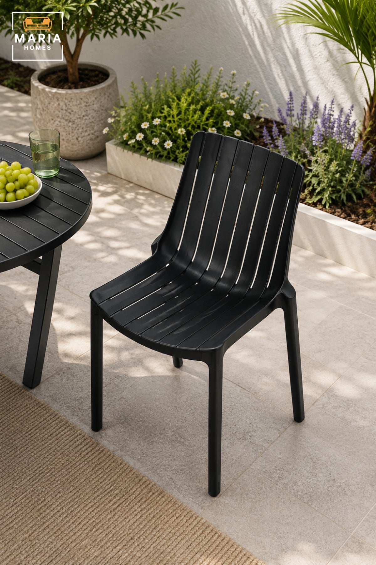 Modern Garden Chair with Slatted Backrest, Lightweight Outdoor Seating for Patio, Balcony, Terrace, Garden, Café, Restaurant & Outdoor Dining
