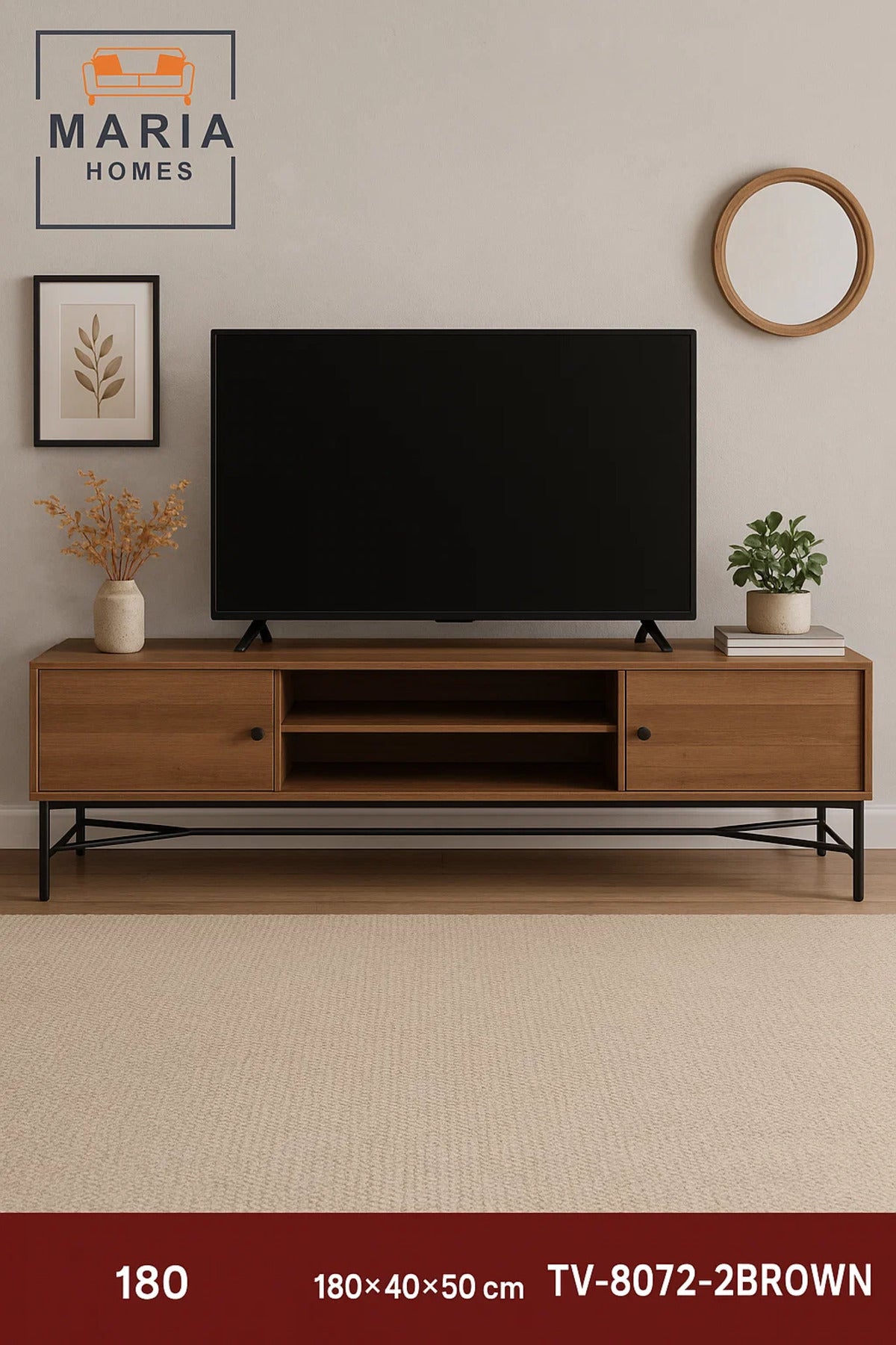 Industrial Brown Wood TV Stand with Metal Frame Ð 180x40x50 cm Modern Entertainment Unit